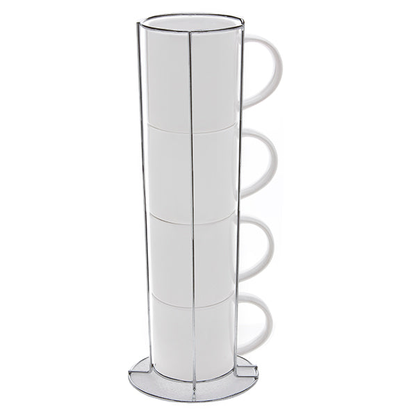Lots 4 tasses blanches 8oz + support