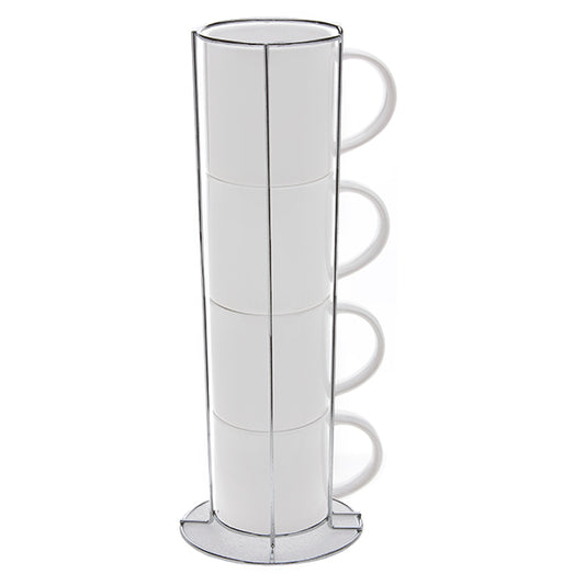 Lots 4 tasses blanches 8oz + support
