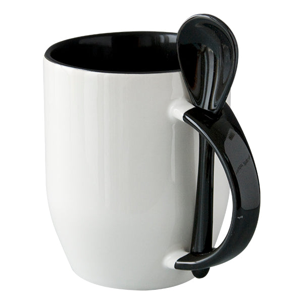 Mug avec cuillere interieur et  poignee noir AAA - 12oz