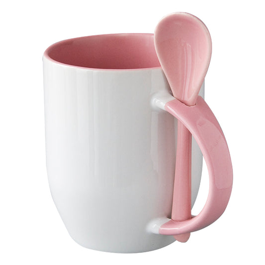 Mug avec cuillere interieur et  poignee rose AAA - 12oz