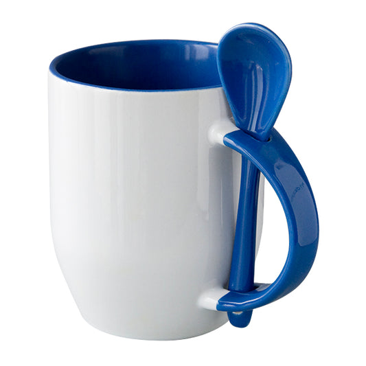 Mug avec cuillere interieur et  poignee bleu marine AAA - 12oz