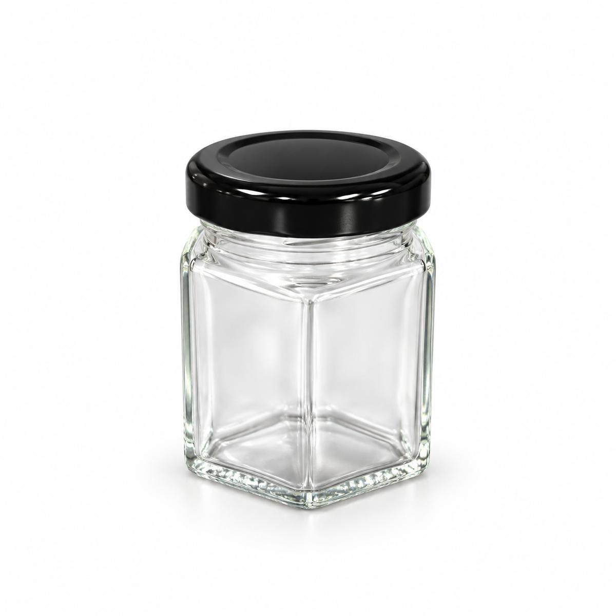 Pot hexagonale en verre 5x8cm (100ml) + couvercle noir