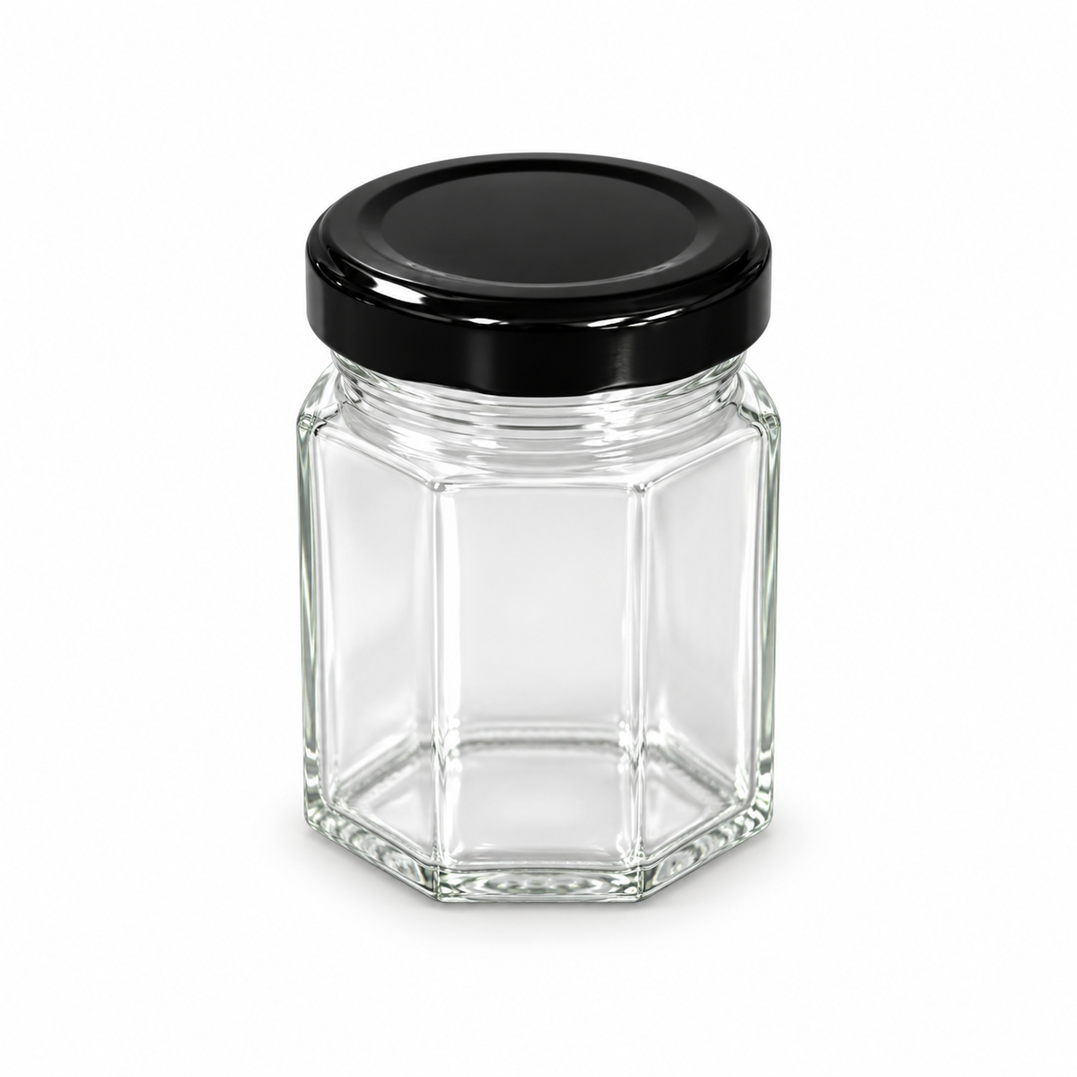 Pot hexagonale en verre 6,3x10cm (280ml) + couvercle noir