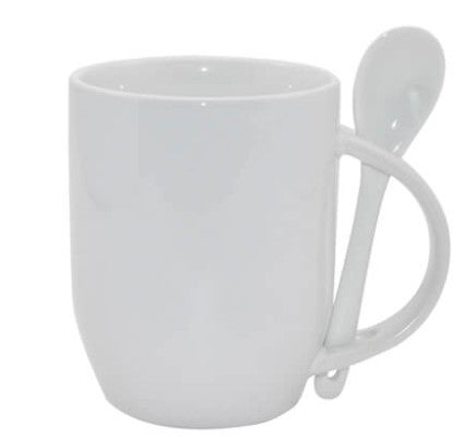 Mug avec cuillere interieur et  poignee blanc AAA - 12oz