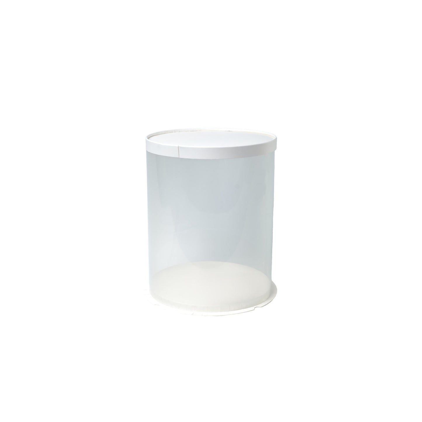 Boite cadeau transparent socle et couvercle blanc dia. 26 x H.30cm