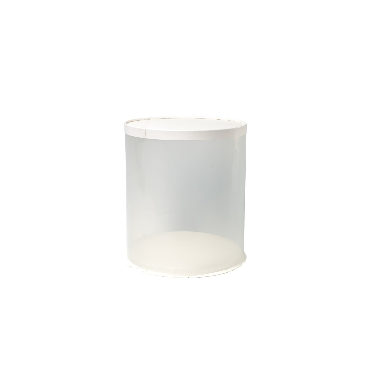 Boite cadeau transparent socle et couvercle blanc dia. 30 x H.34cm