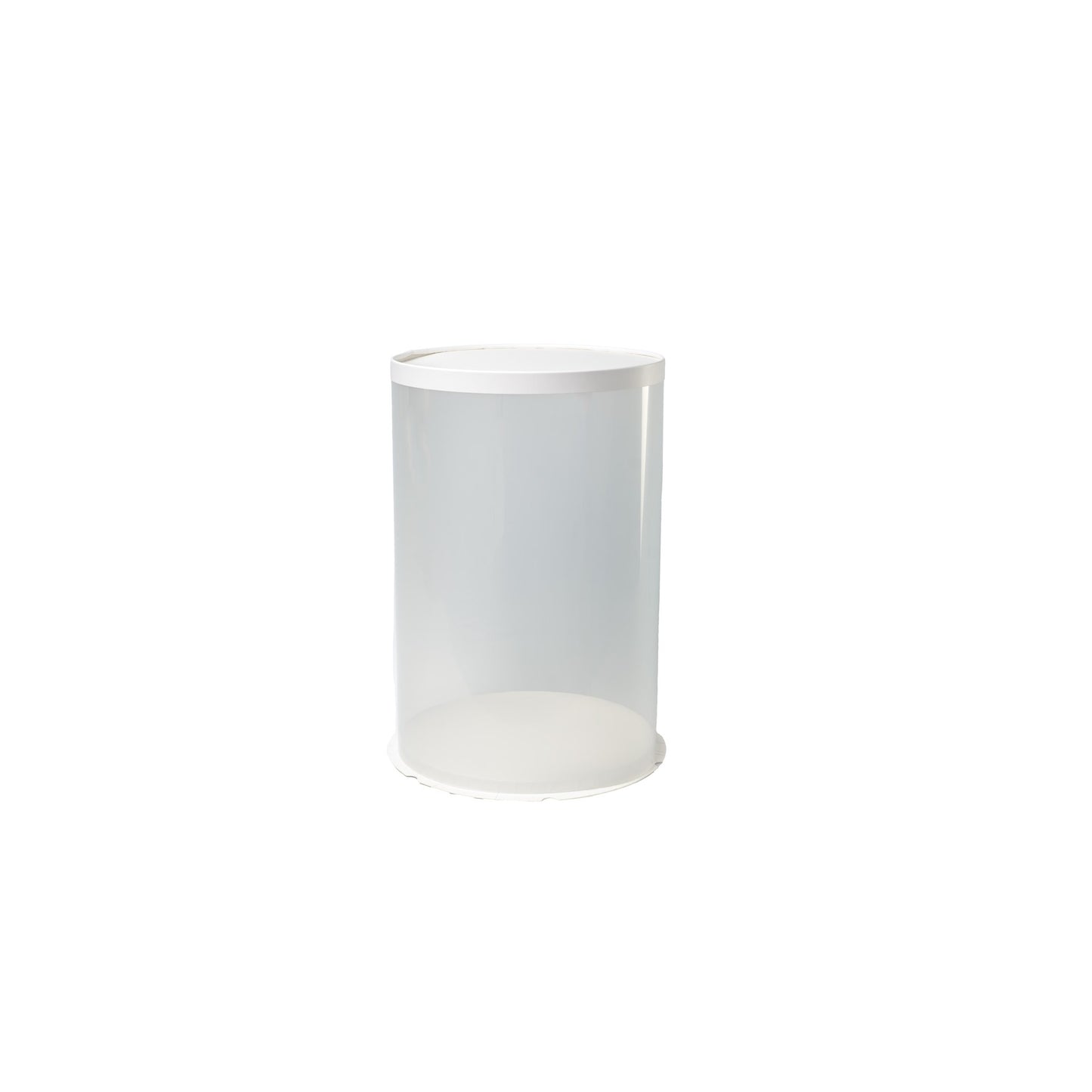 Boite cadeau transparent socle et couvercle blanc dia. 30 x H.45cm