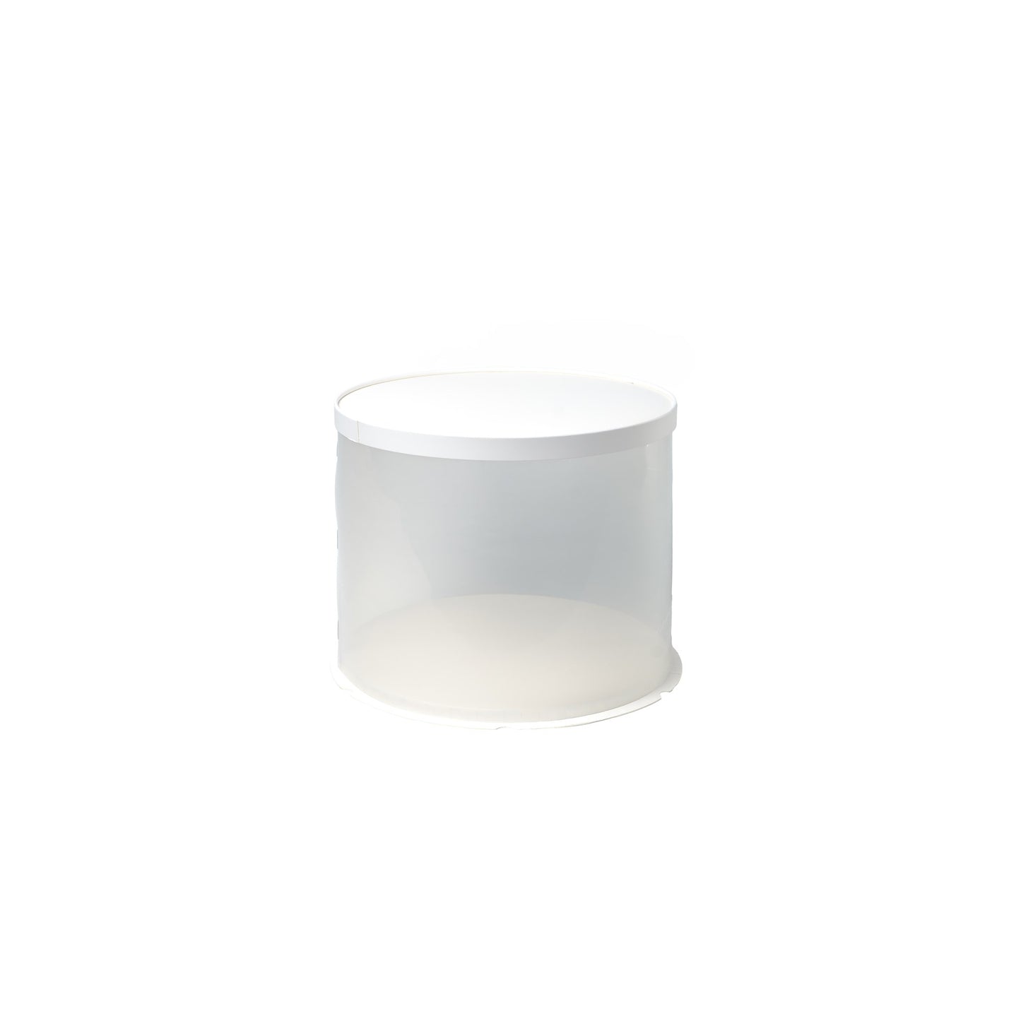 Boite cadeau transparent socle et couvercle blanc dia. 35 x H.29cm