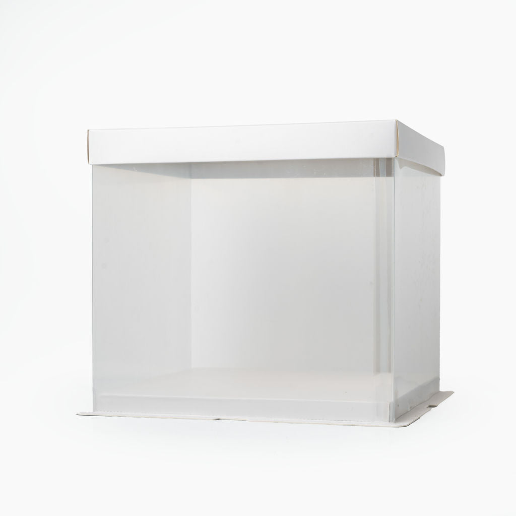 Boite cadeau transparent socle et couvercle blanc 26x26x24cm