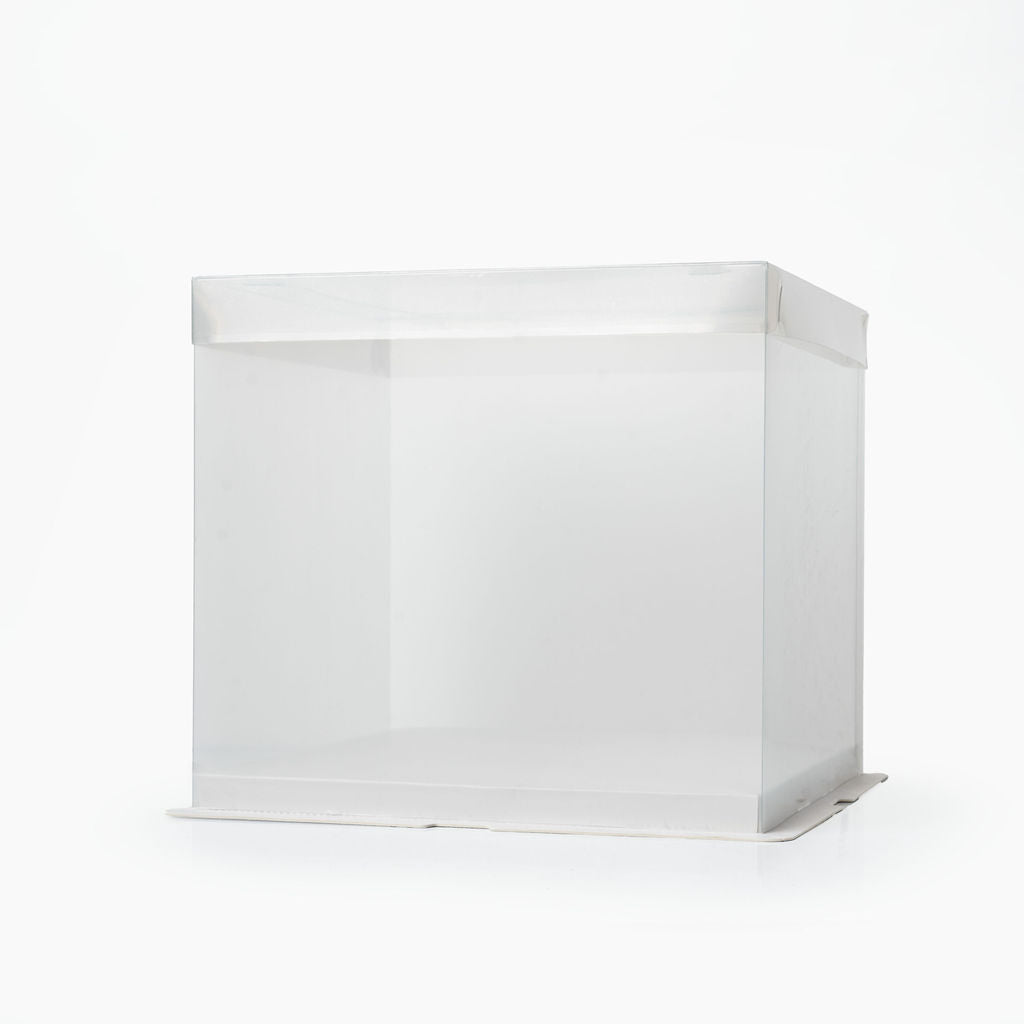 Boite cadeau transparent socle blanc et couvercle transparent 26x26x24cm