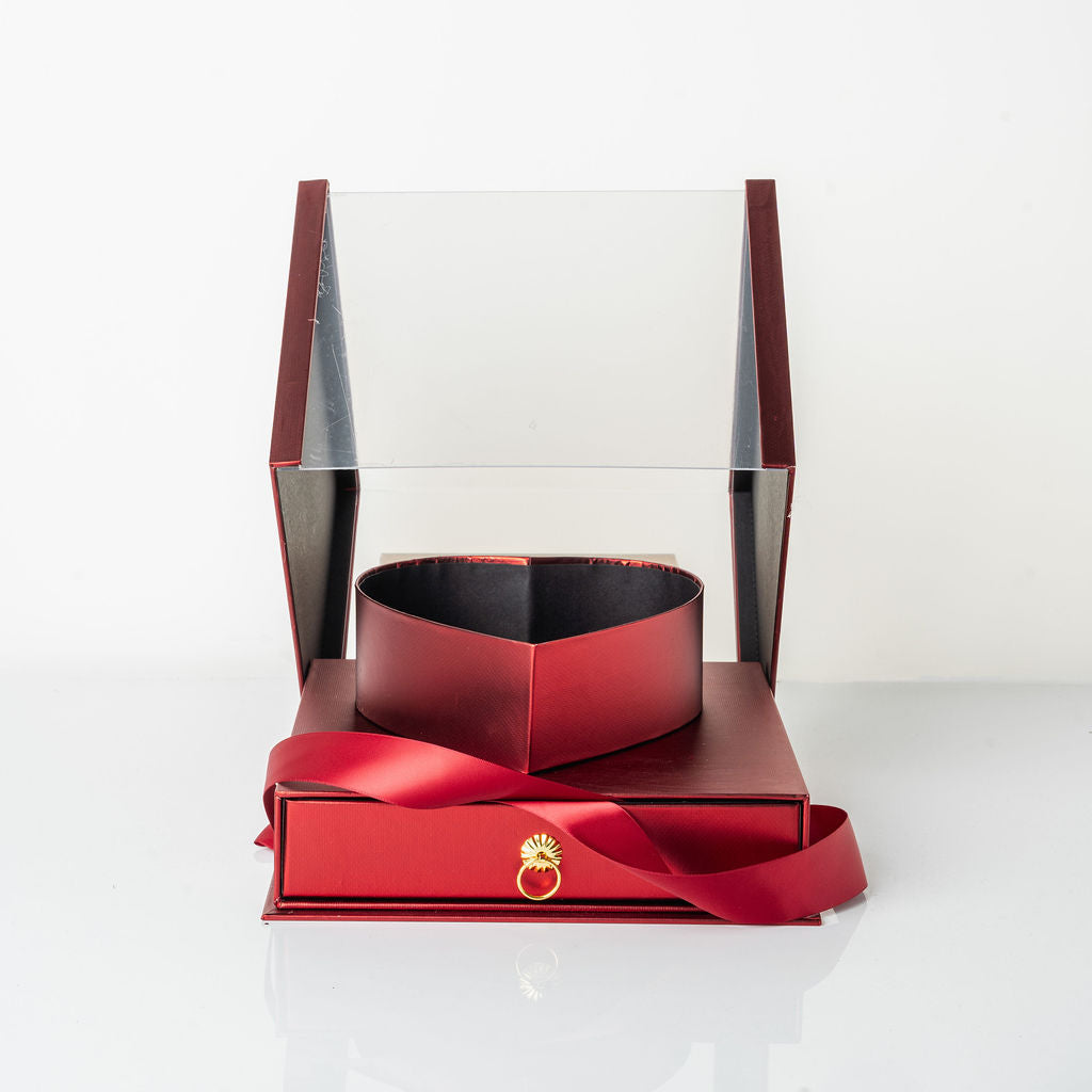 Boite a fenêtre interieur coeur + tiroir rouge 25x25x19.5cm