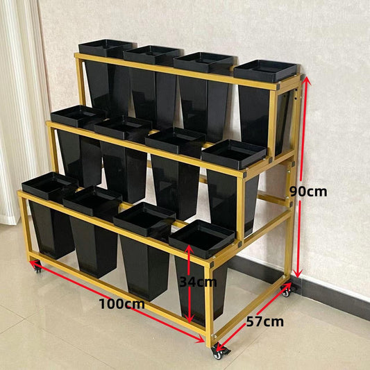 Presentoirs de fleurs structure Or + avec 12 supports noir bouquet 100x57x90 cm