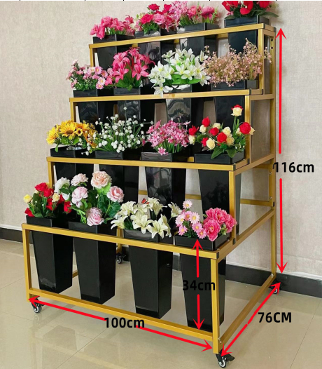 Presentoirs de fleurs structure Or + avec 16 supports noir bouquet 100x76x116 cm