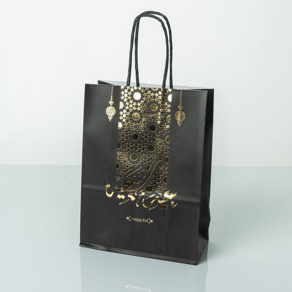 Sac Kraft noir motifs EID L.16x8x22cm