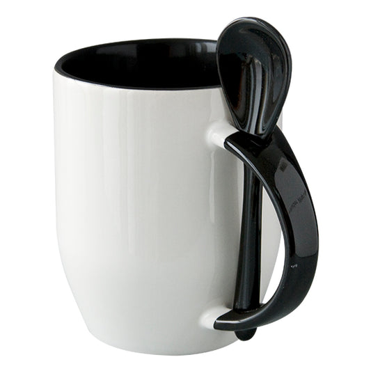 Mug avec cuillere interieur et  poignee noir AAA - 12oz