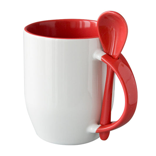 Mug avec cuillere interieur et  poignee rouge AAA - 12oz