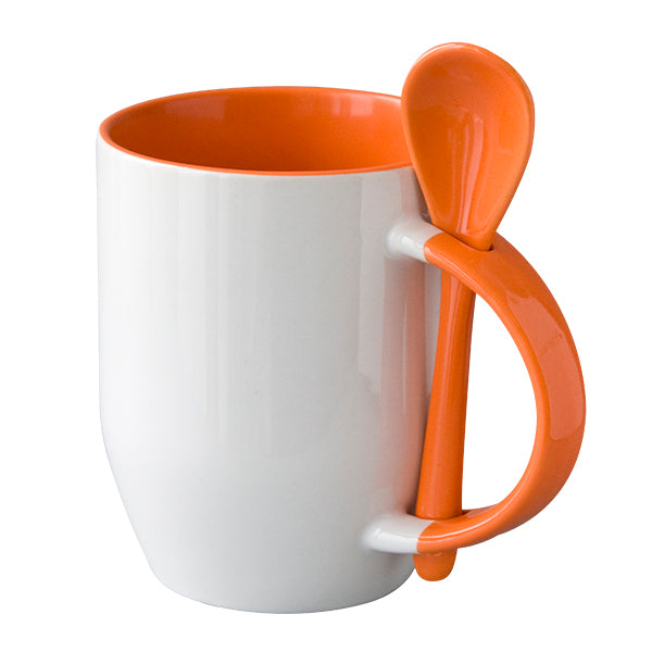 Mug avec cuillere interieur et  poignee orange AAA - 12oz