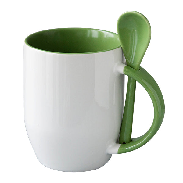 Mug avec cuillere interieur et  poignee vert anis AAA - 12oz