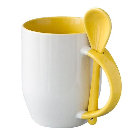 Mug avec cuillere interieur et  poignee jaune AAA - 12oz
