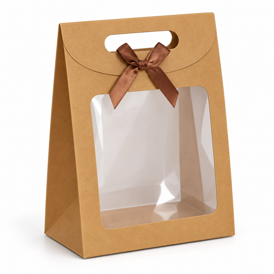 Boîte cadeau en carton kraft avec fenêtre transparente et poignée intégrée - 12