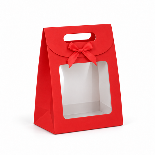 Boîte cadeau en carton rouge avec fenêtre transparente et poignée intégrée - 12