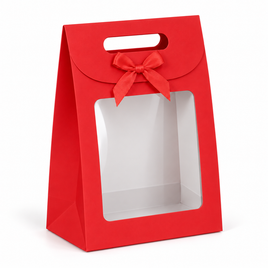 Boîte cadeau en carton rouge avec fenêtre transparente et poignée intégrée - 14