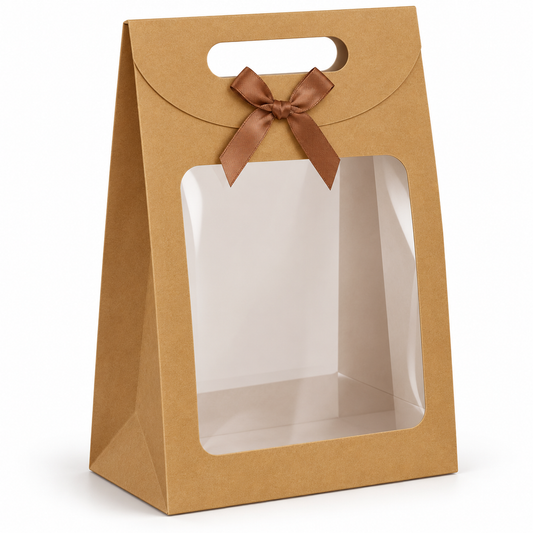 Boîte cadeau en carton kraft avec fenêtre transparente et poignée intégrée - 16
