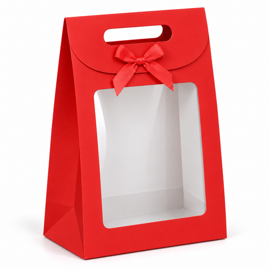 Boîte cadeau en carton rouge avec fenêtre transparente et poignée intégrée - 16