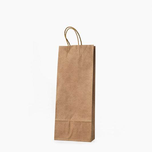 Sacs Bouteille kraft naturel poignees torsadees H.38 x 15 cm