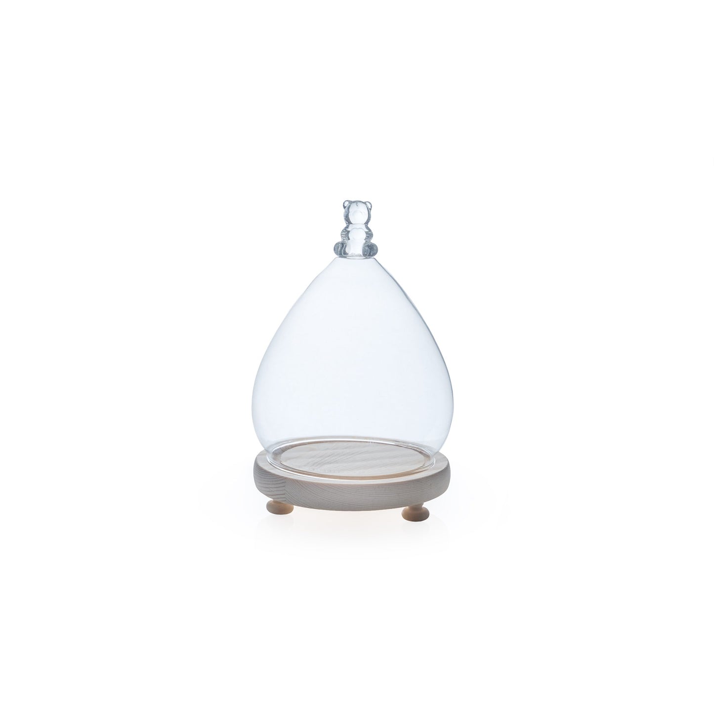 Cloche en verre + base bois naturel 13,5 x 21 cm