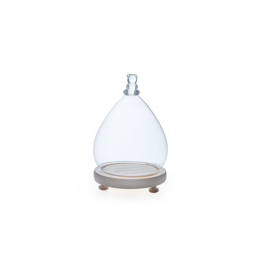 Cloche en verre + base bois naturel 13,5 x 21 cm