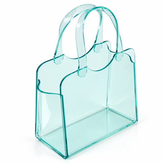 Sac porte-bouquet rigide en acrylique, avec anses - bleu pastel
