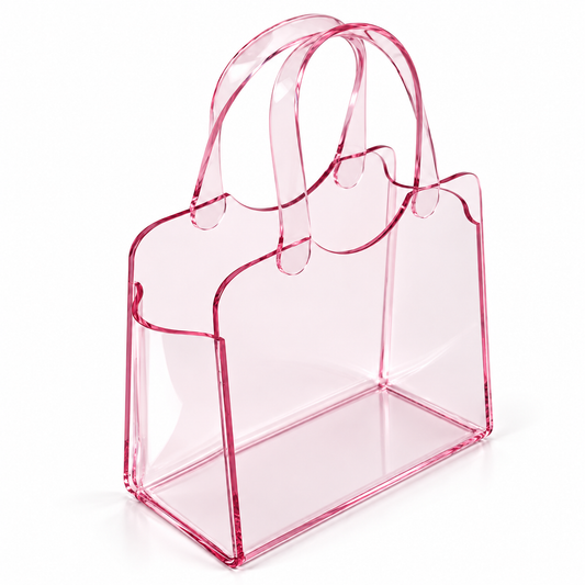 Sac porte-bouquet rigide en acrylique, avec anses - rose pastel