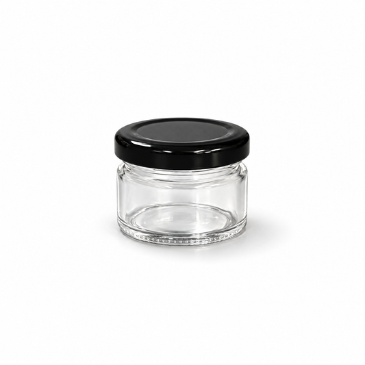 Pot en verre 4,5x4cm (25ml) + couvercle noir
