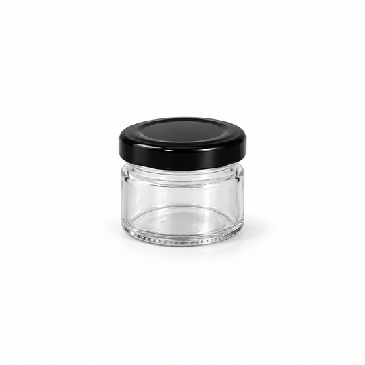 Pot en verre 4,8x4,5cm (50ml) + couvercle noir
