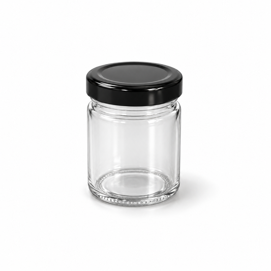 Pot en verre 5,5x7,5cm (100ml) + couvercle noir