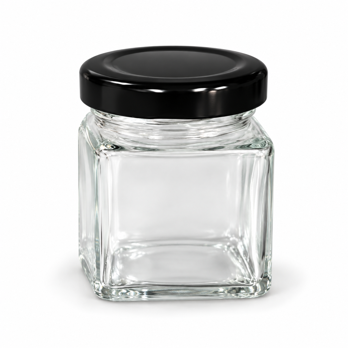 Pot carré en verre 5x5,5cm (80ml) + couvercle noir
