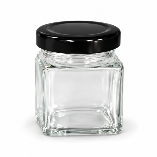 Pot carré en verre 5x5,5cm (80ml) + couvercle noir
