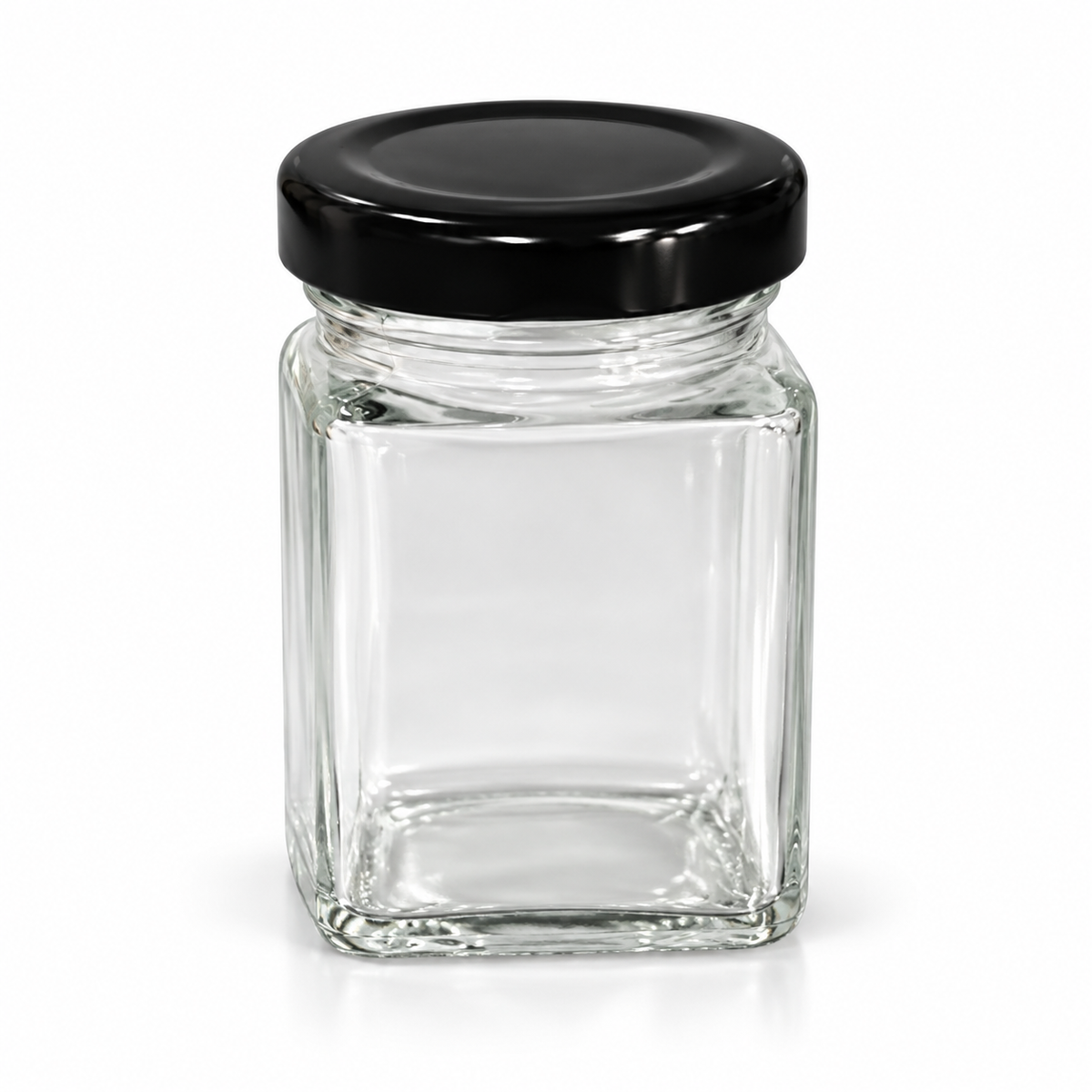 Pot carré en verre 4,5x7,5cm (100ml) + couvercle noir