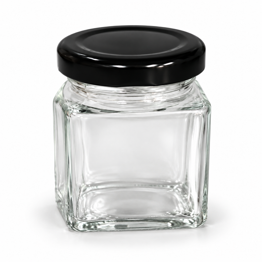 Pot carré en verre 7x9cm (280ml) + couvercle noir