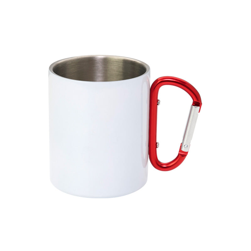 Mug metal blanc poignee mousqueton 10oz