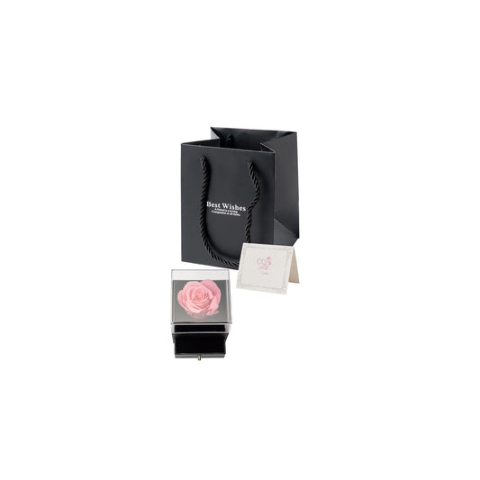 Ecrin a bijou 9x9x10cm avec rose eternel rose dia. 5-6cm