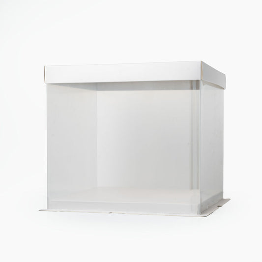 Boite cadeau  transparent socle et couvercle blanc 26x26x24cm