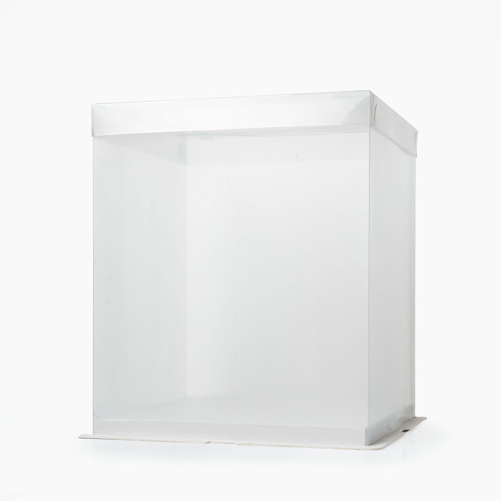 Boite cadeau  transparent socle blanc et couvercle transparent 26x26x31cm