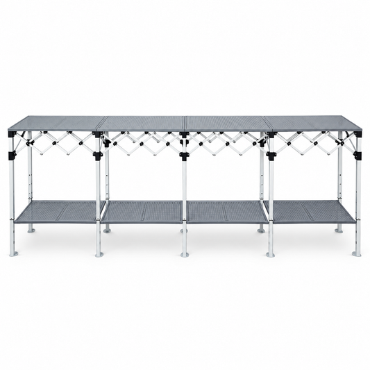 Table pliante à plateau perforé avec étagère inférieure - 40 × 380 × 100 cm
