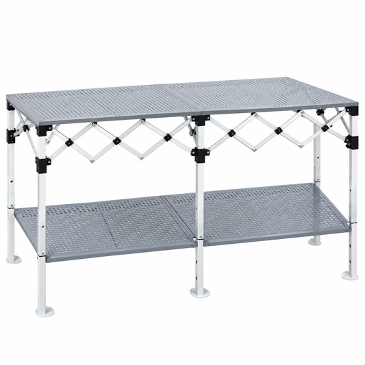 Table pliante à plateau perforé avec étagère inférieure - 70 × 190 × 100 cm