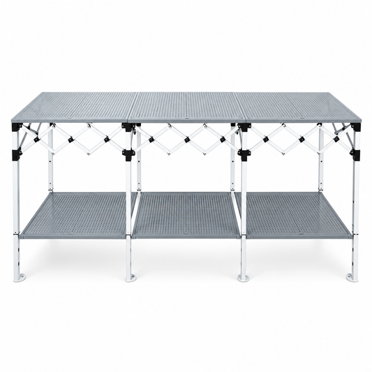 Table pliante à plateau perforé avec étagère inférieure - 70 × 285 × 100 cm