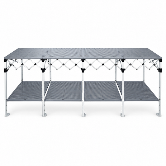 Table pliante à plateau perforé avec étagère inférieure - 70 × 380 × 100 cm