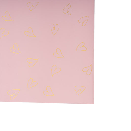 Feuilles de film rose pale motif coeur 57x56cm