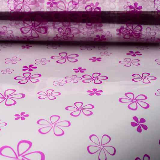 Cellophane motif Fleurs fuschia 80cm x 120m  35my